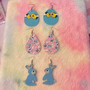 Colorful Easter Bunny and Egg 3 Earrings Set